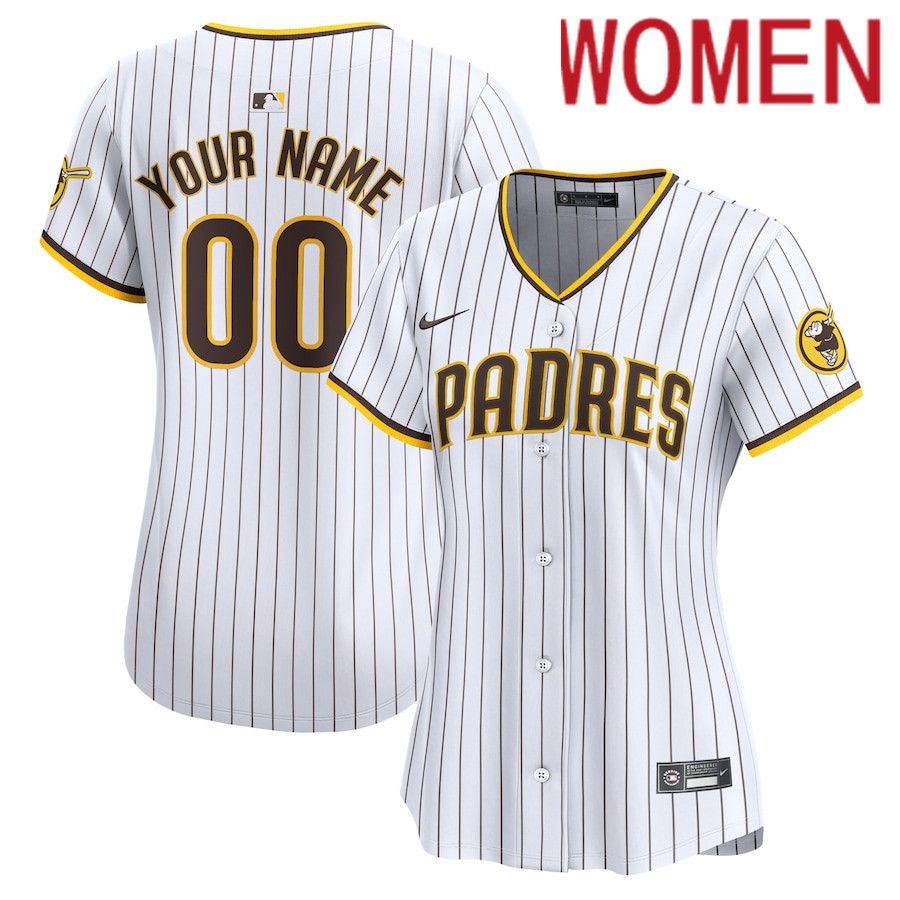 Women San Diego Padres Nike White Home Limited Custom MLB Jersey->->